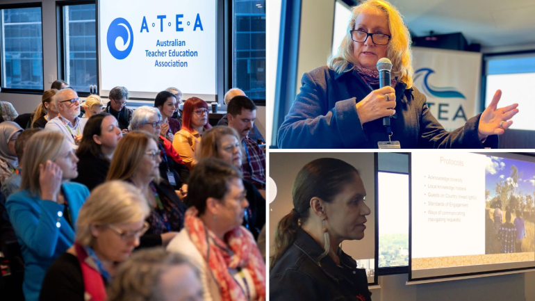 Cathie Burgess and Julie Welsh presenting at the 2023 ATEA conference